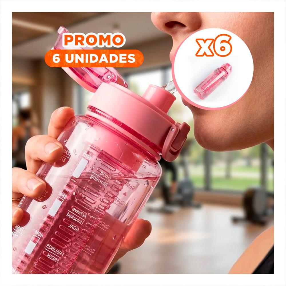 Pack6 Bidon Ligero con Filtro 1000 Ml Rosado Transparente para Transporte Comodo YPapel Regalo