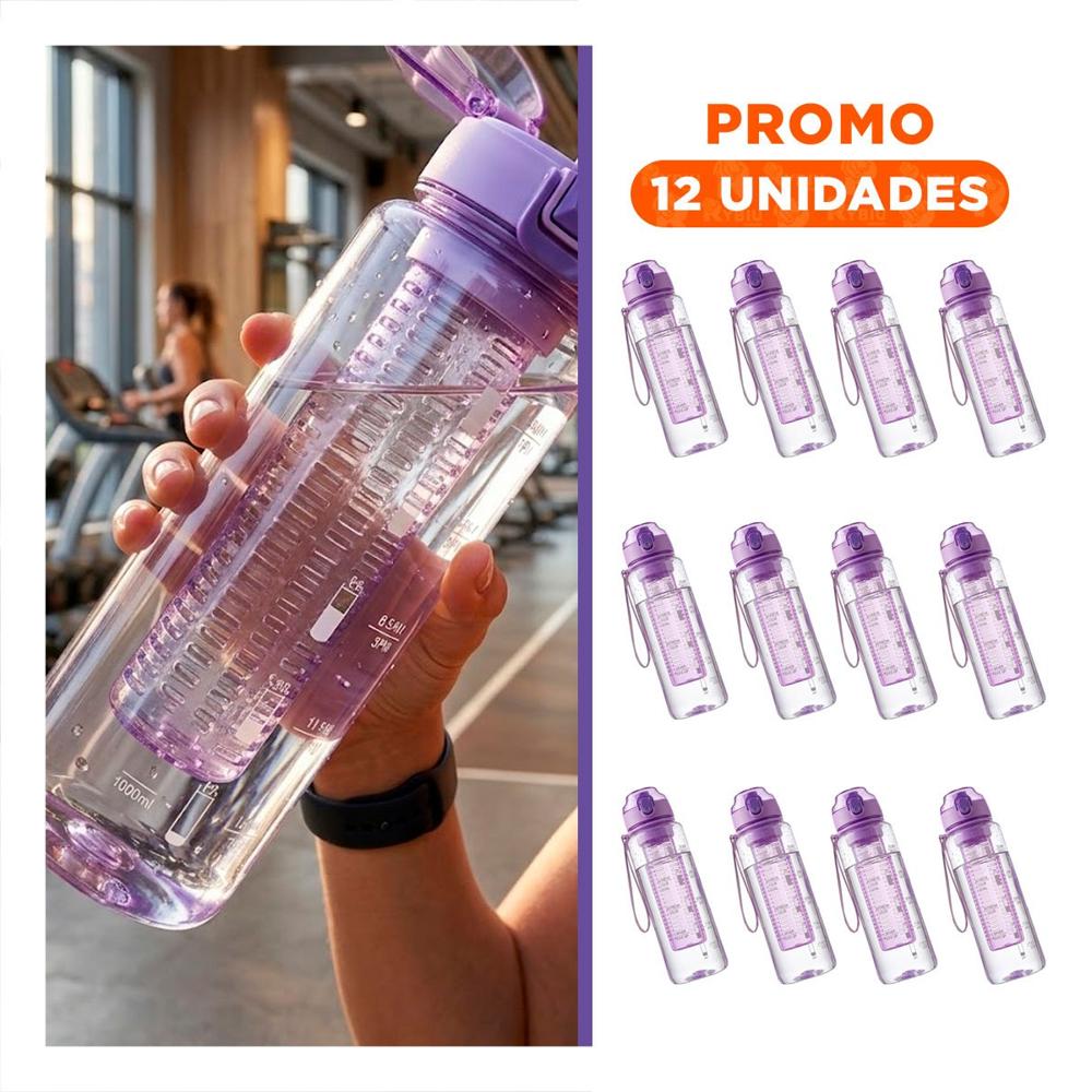 Pack12 Copa Portatil con Filtro 1000ml Lila Transparente para Beber en Casa o Oficina