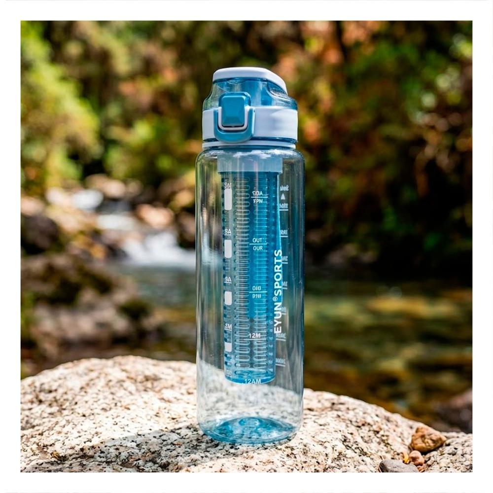 Frasco Portatil con Filtro 1000ml Azul Transparente para Beber Agua en Movimiento Y notas