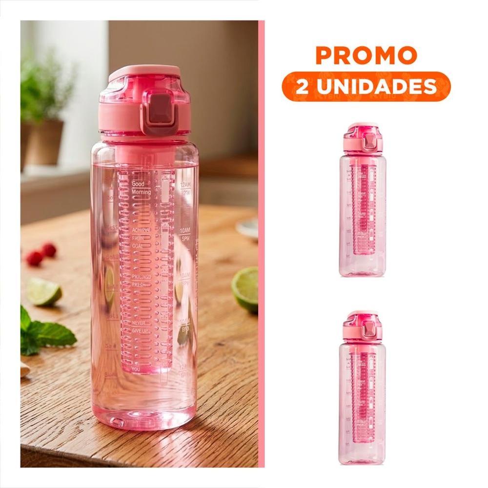 Pack2 Botella Ligera con Filtro 1000 Ml Rosado Transparente para en Mochila YRegalo Sticker