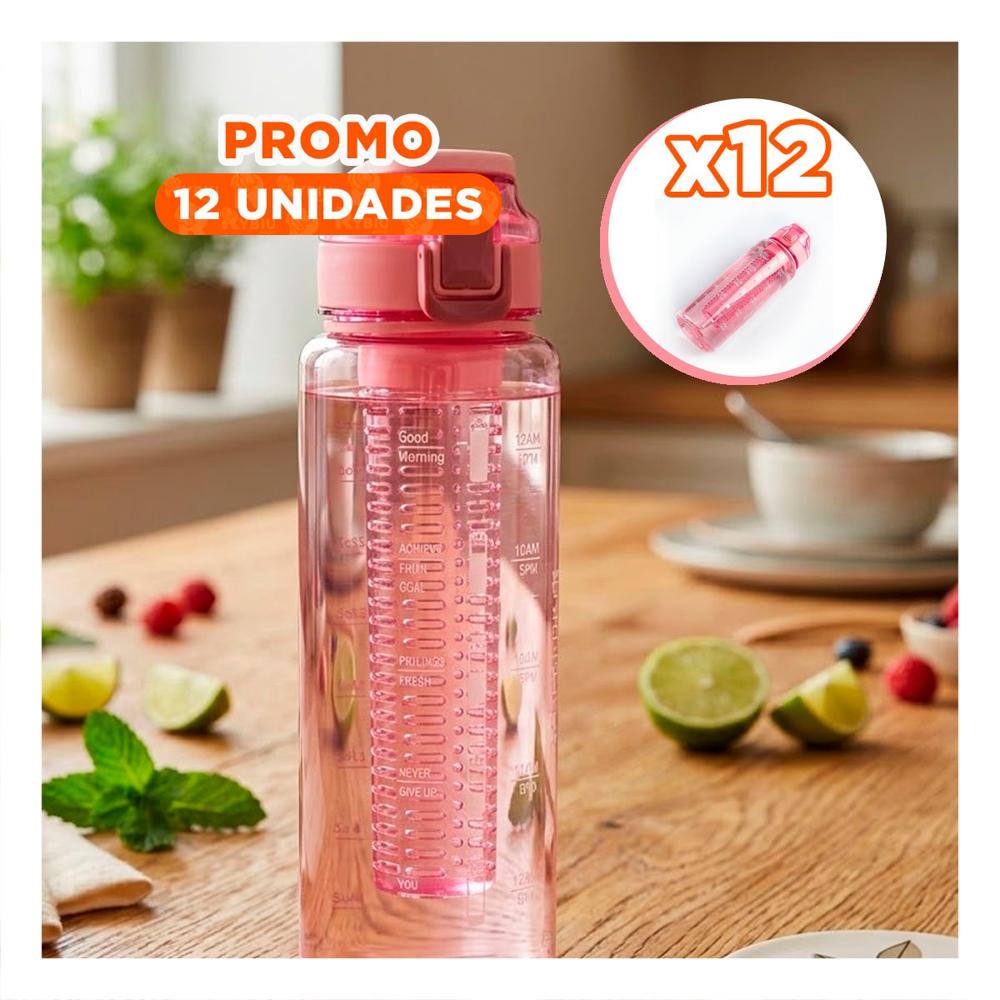 Pack12 Contenedor Ligero con Filtro 1000 Ml Rosado Transparente y Transporte YRegalo Sticker