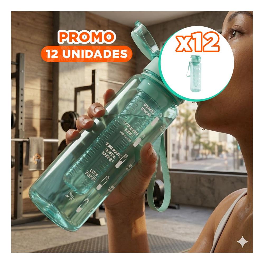 Pack12 Recipiente de Hidratacion con Filtro 1000ml Verde Transparente Uso Diario YPapel Regalo