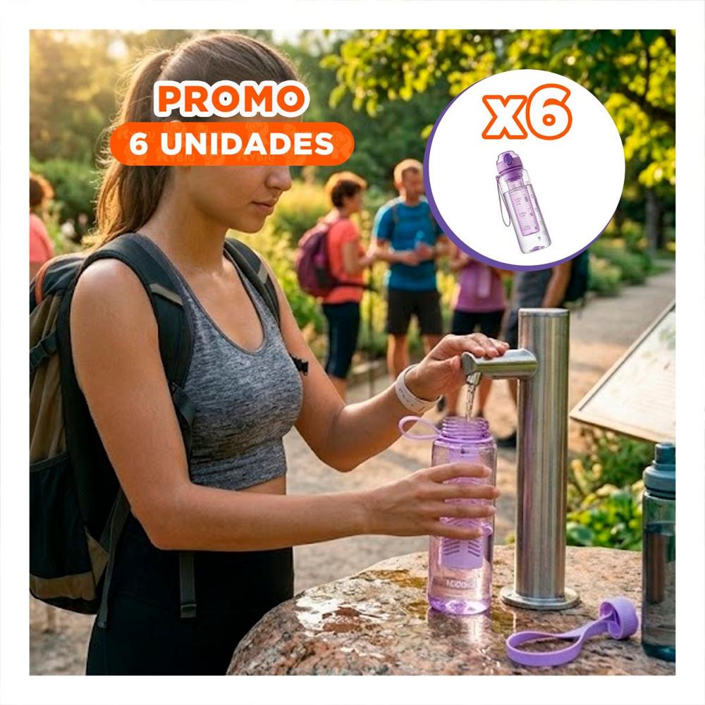 Pack6 Cilindro Portatil con Filtro 1000ml Lila Transparente para Hidratacion Diaria