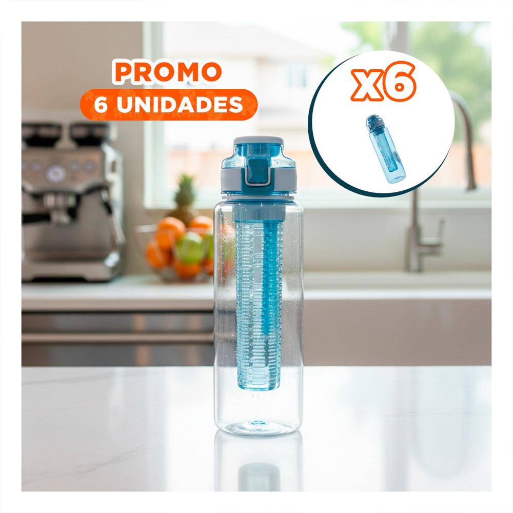 Pack6 Cilindro Portatil con Filtro 1000ml Azul Transparente para Hidratacion Diaria