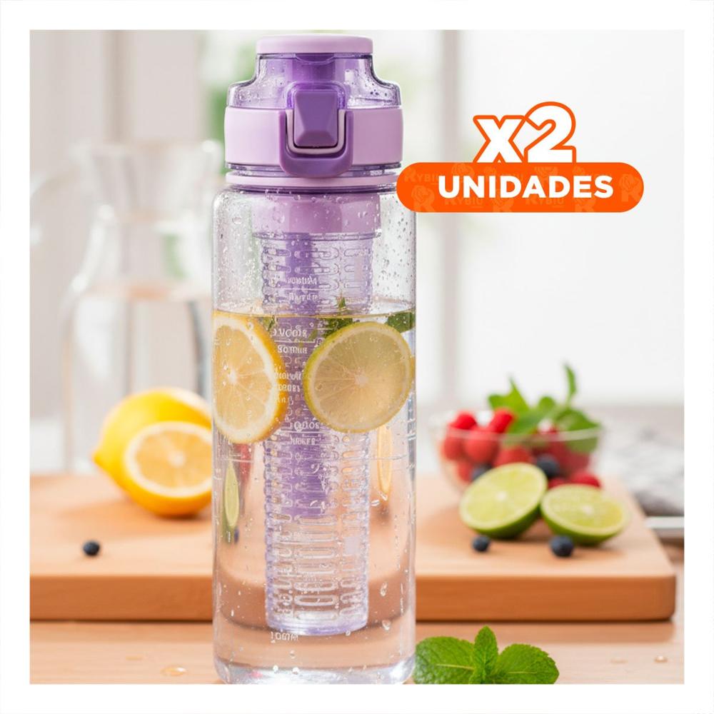 Pack2 Recipiente Portatil con Filtro 1000ml Lila Transparente para Hidratacion y Oficina