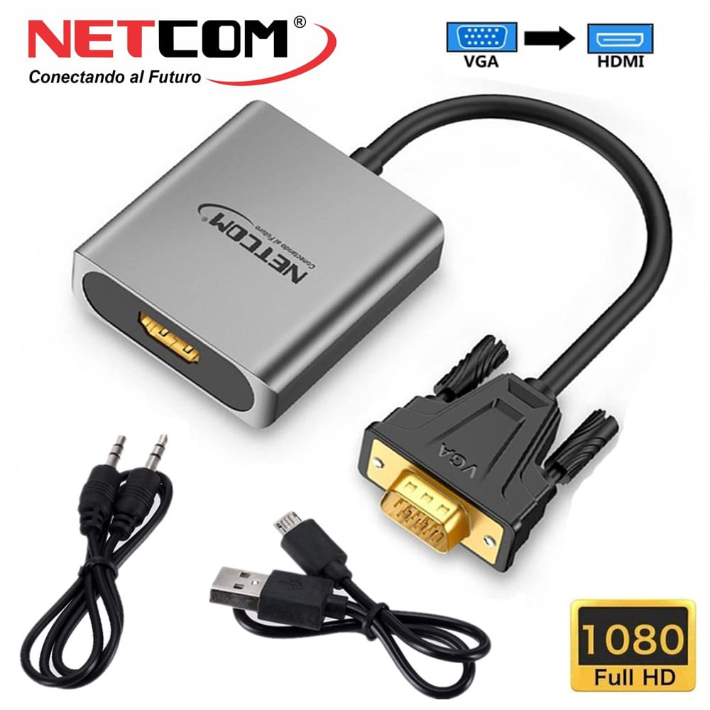 Convertidor VGA Macho a HDMI Hembra Netcom Full HD Audio y Video 1080P