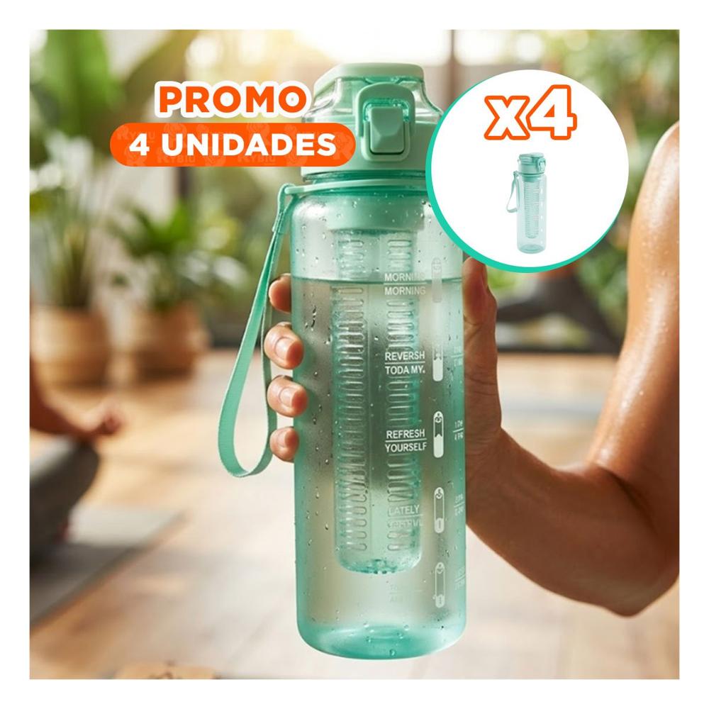 Pack4 Jarra Saludable con Filtro 1000ml Verde Transparente Diario y Deporte YRegalo Sticker