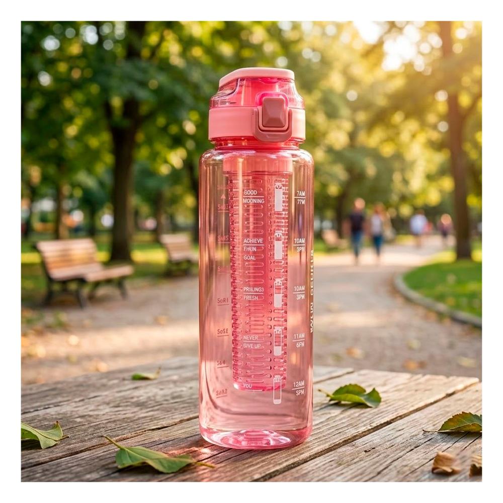 Botella con Filtro 1000 ml Rosado Transparente para Hidratacion Diaria