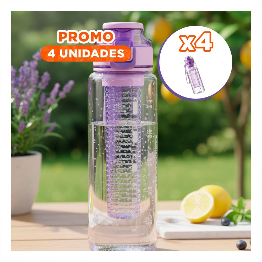 Pack4 Jarra Saludable con Filtro 1000ml Lila Transparente para Uso Diario YRegalo Sticker