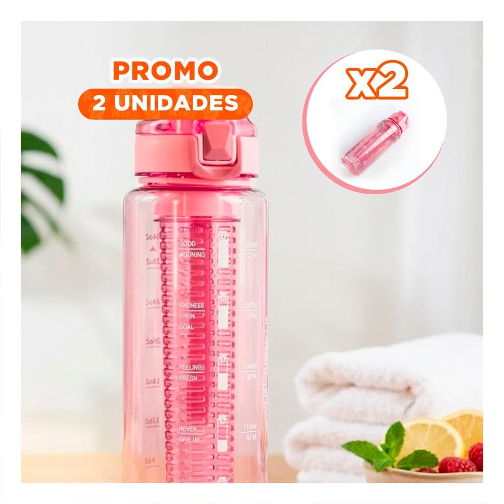 Pack2 Botella Reutilizable con Filtro 1000 Ml Rosado Transparente para Uso Eco YPapel Regalo