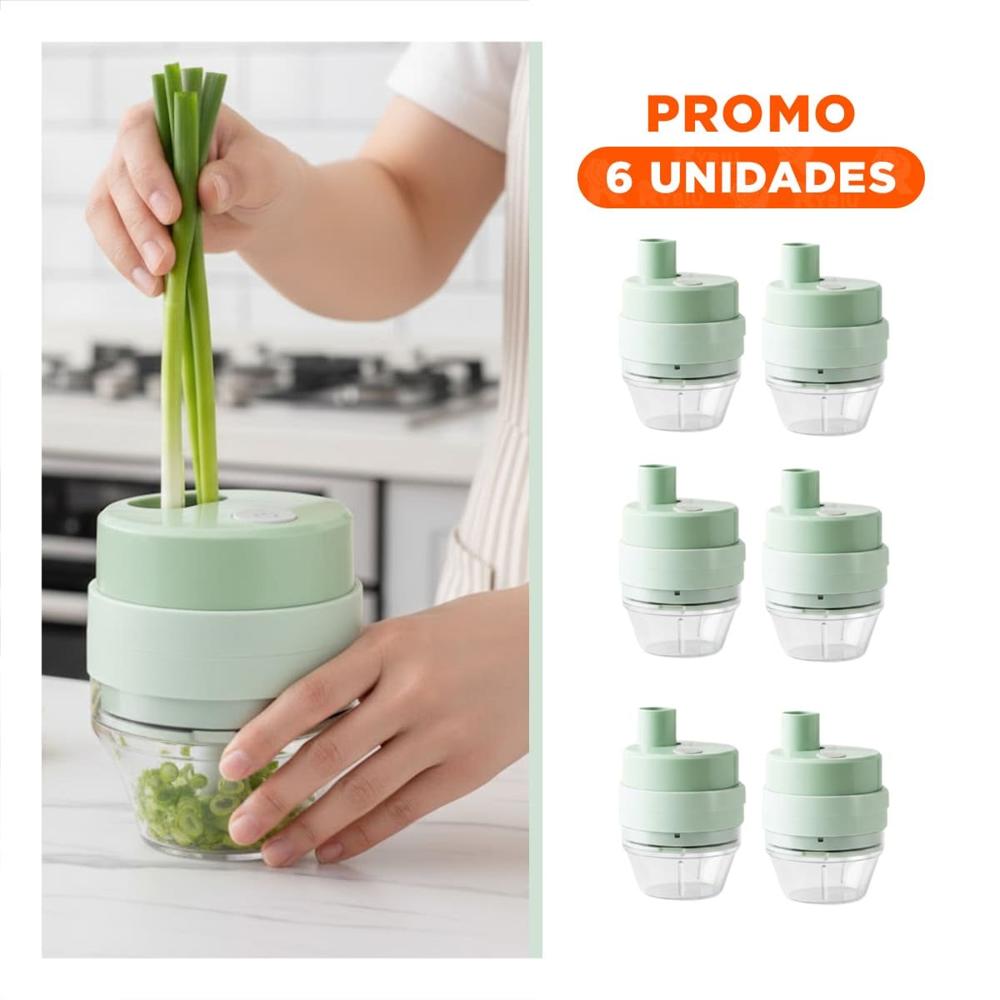 Pack6 Molino Electrico Recargable 4 en 1 Verde para Preparar Comidas Y Regalo Sticker