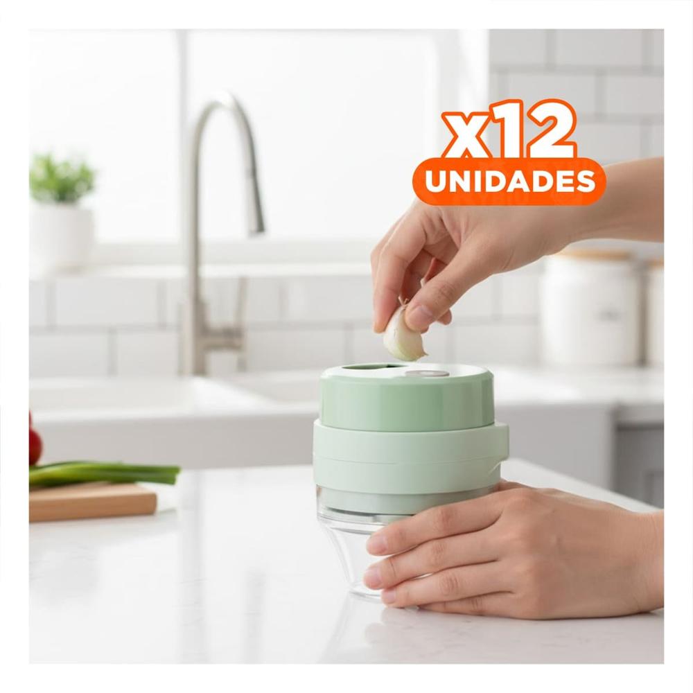 Pack12 Procesador Portatil Recargable 4 en 1 Verde practico para Verduras Y Regalo Sticker