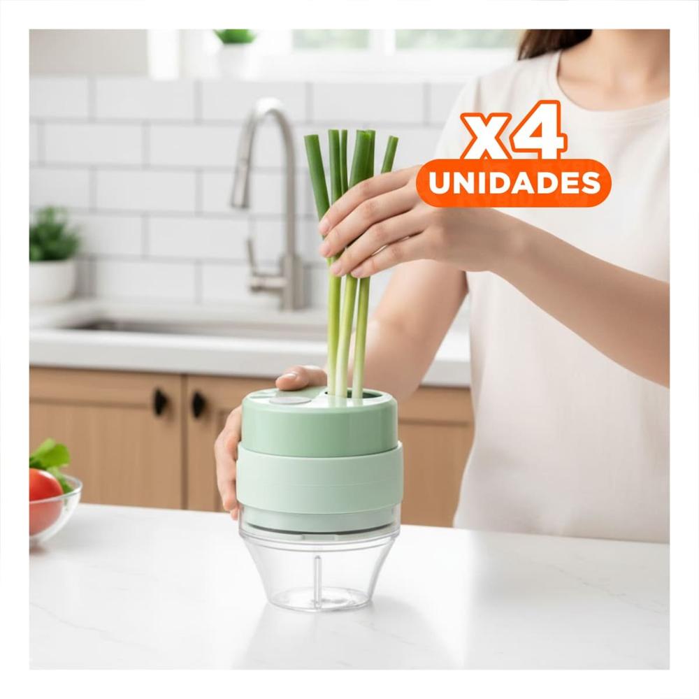 Pack4 Triturador Electrico Recargable 4 en 1 Verde para Cocina Diaria Y Papel Regalo