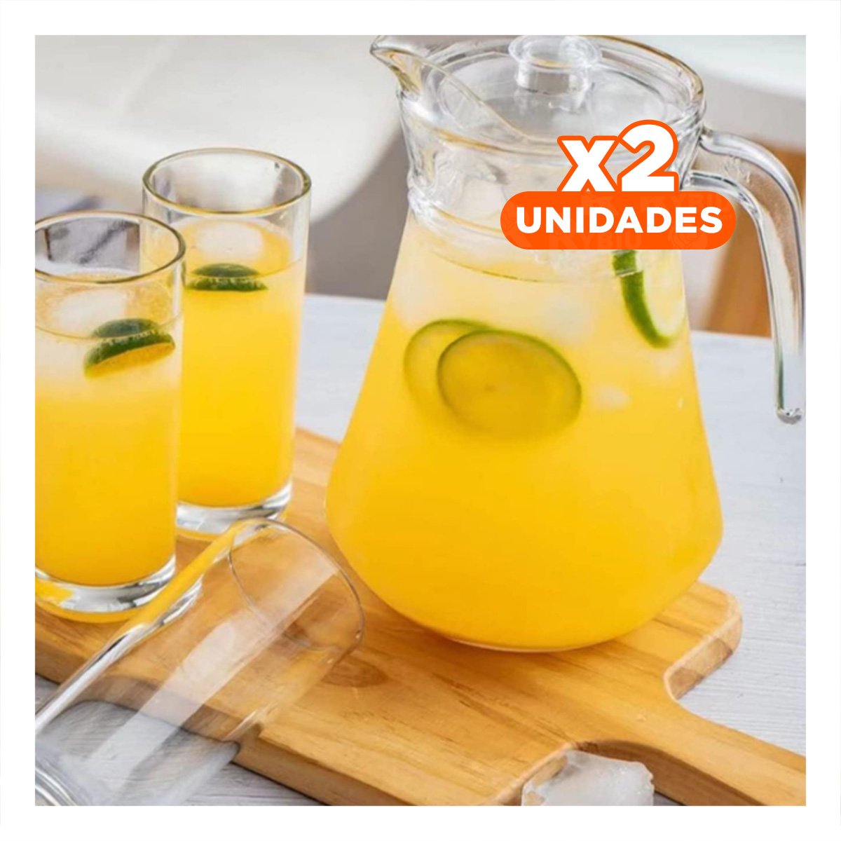 Pack2 Recipiente para Bebidas Frias en Vidrio con Tapa 1300 ml Y Papel Regalo