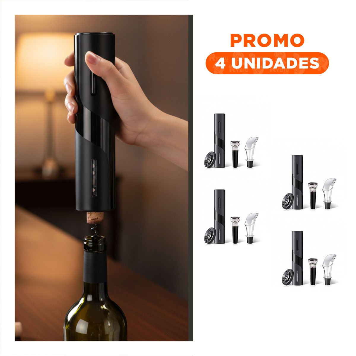 Pack4 Kit de Bar Negro con Estuche Guinda con Diseño para sus Brindis