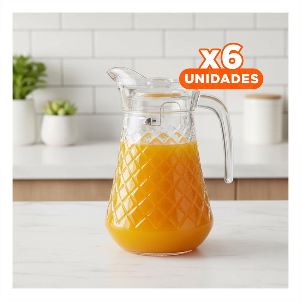 Pack6 Vaso de Vidrio Transparente con Tapa 1400 ml