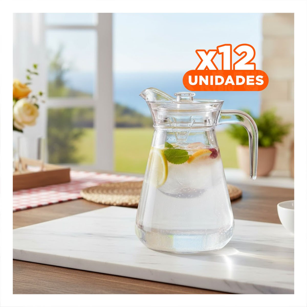 Pack12 Contenedor para Agua en Vidrio Transparente 1300 ml Y Regalo Sticker