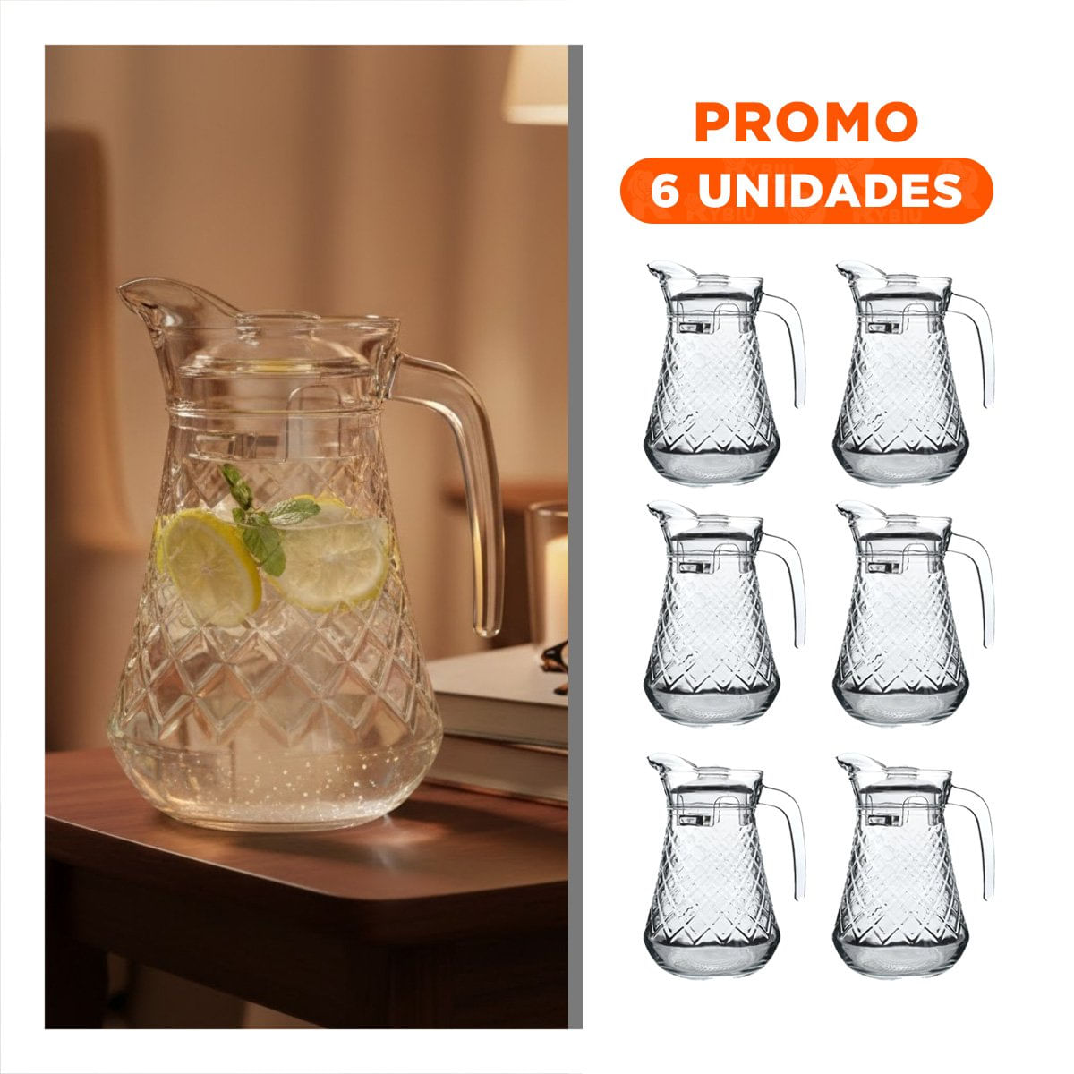 Pack6 Vaso Decorativo con Textura Rombos 1400 ml Y Regalo Sticker