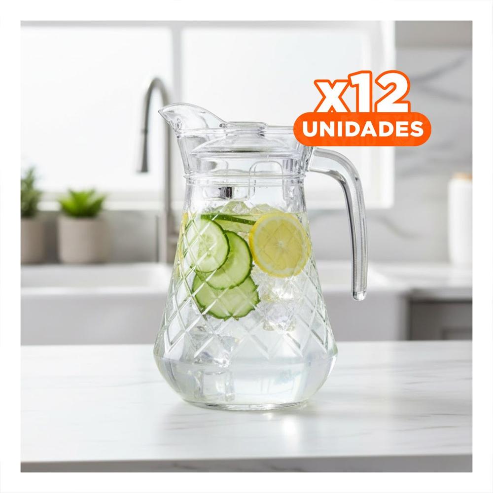 Pack12 Contenedor para Agua en Vidrio Transparente 1400 ml Y Regalo Sticker