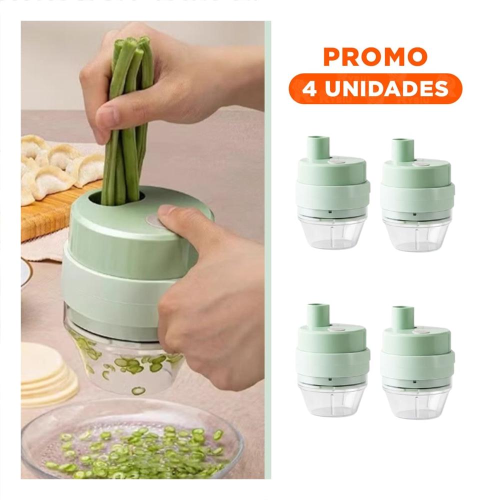 Pack4 Triturador Compacto Recargable 4 en 1 Verde practico para Comida Diaria en Casa