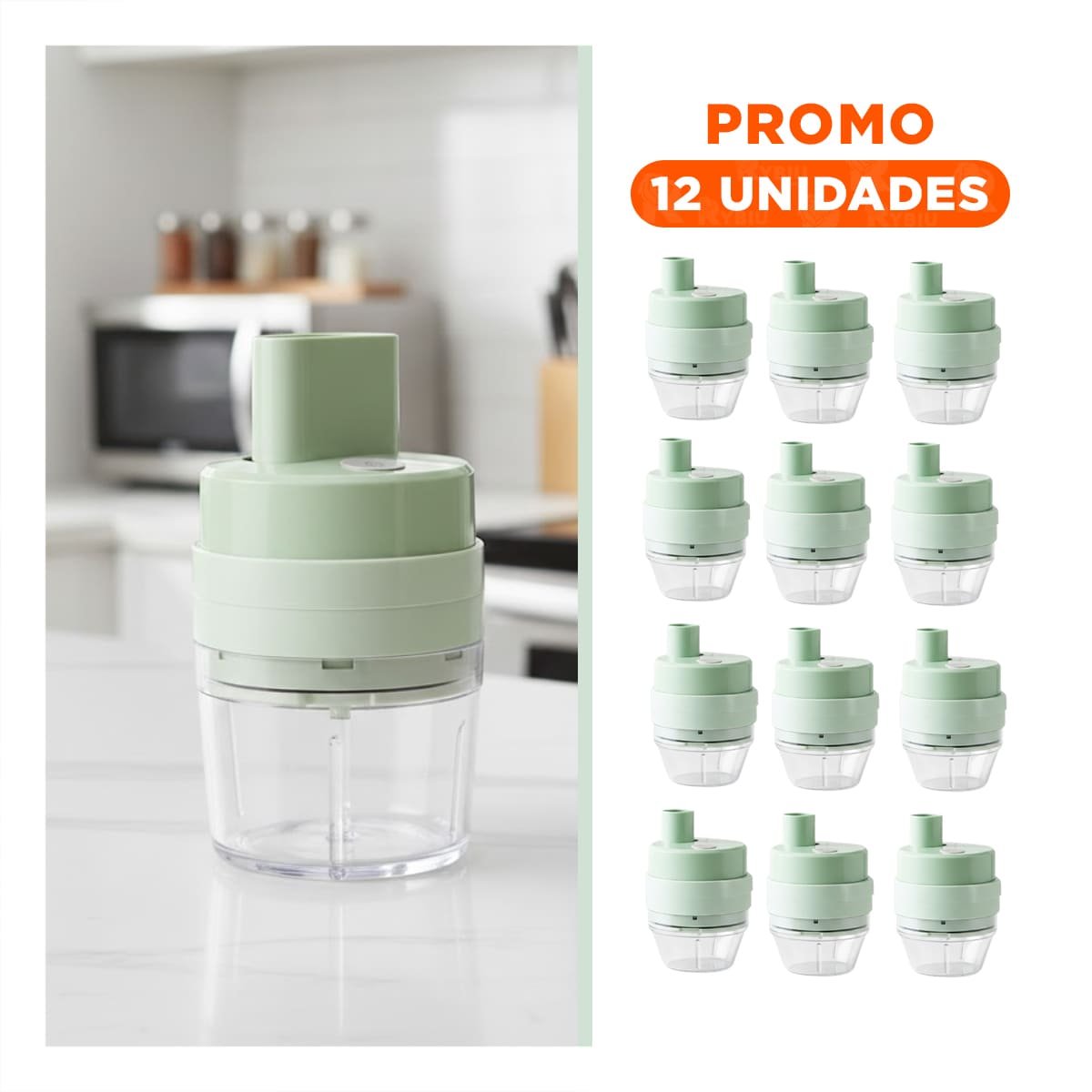 Pack12 Molino Portatil Recargable 4 en 1 Verde practico para Cocina y Comida Diaria
