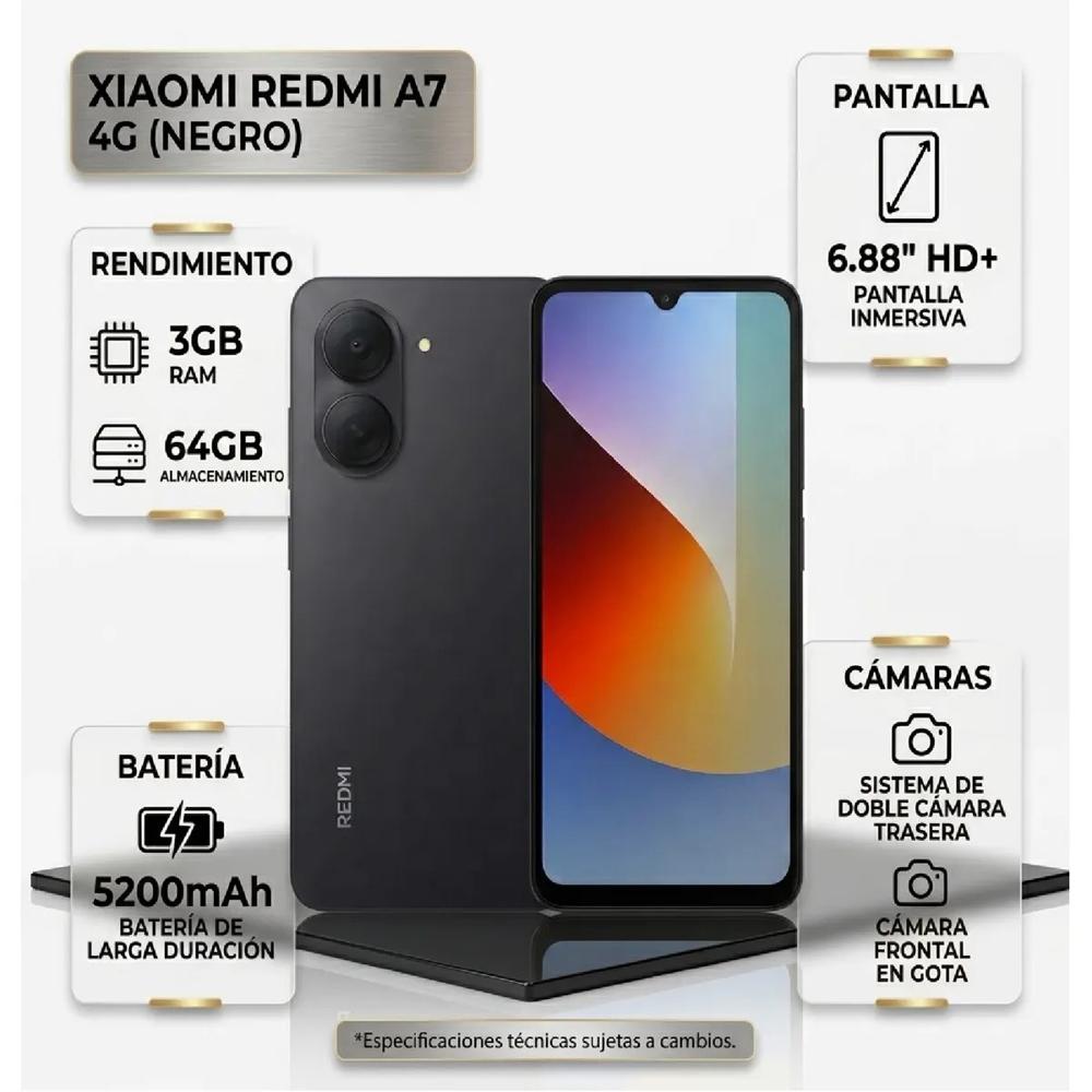Celular Xiaomi Redmi A7 3GB RAM 64GB 6.88 5200mAh 4G Negro