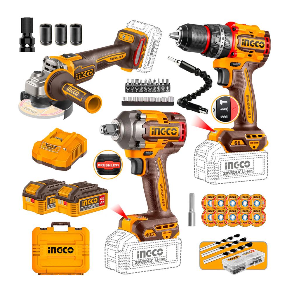 Combo Taladro 66nm+amoladora 1200w+llave De Impacto 405nm Bl