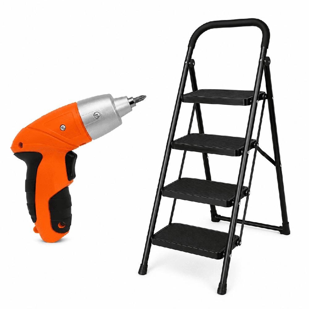 Combo Destornillador Eléctrico y Escalera 4 pasos
