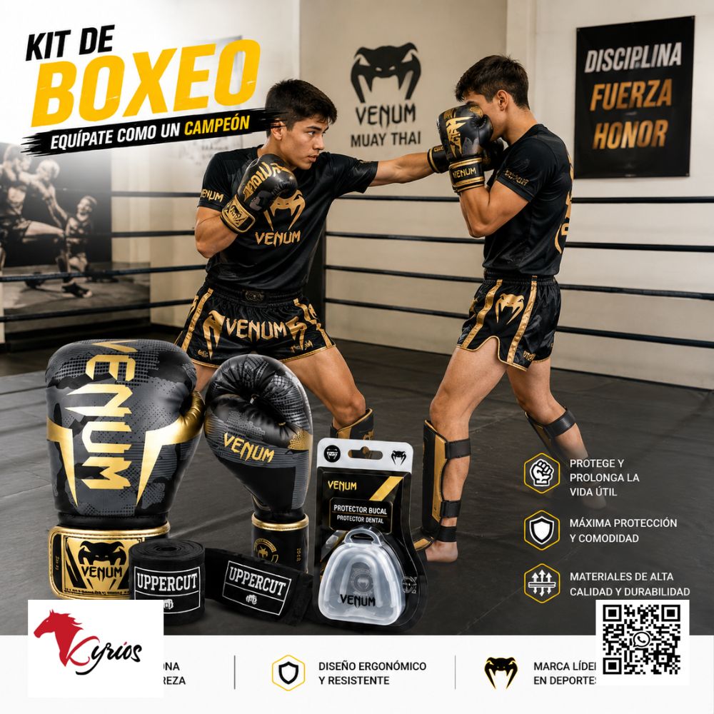 GUANTES DE BOX VENUM DORADO CON NEGRO 12 OZ MAS BUCAL VENUM