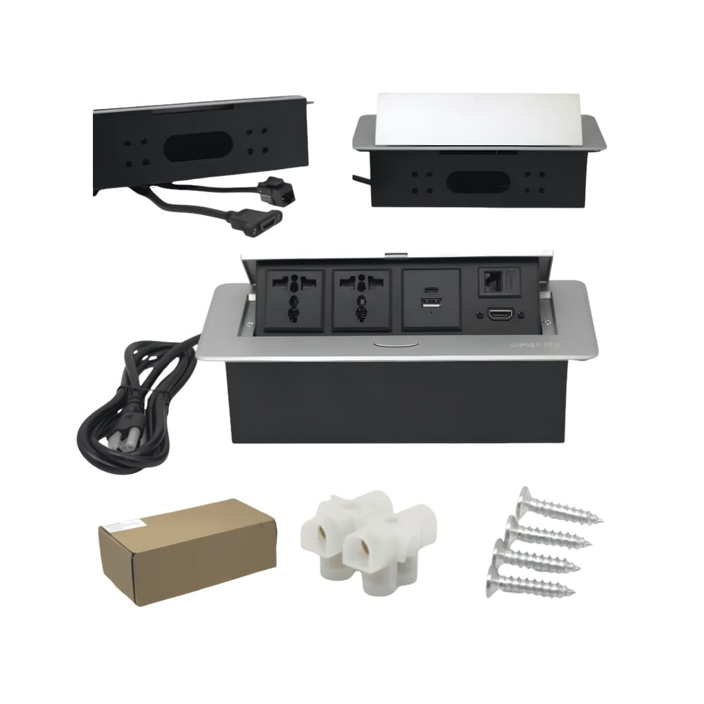 Tomacorriente Empotrable Escritorio 2 Tomas HDMI RJ45 USB-C/A Opalux OP-UTS4DG
