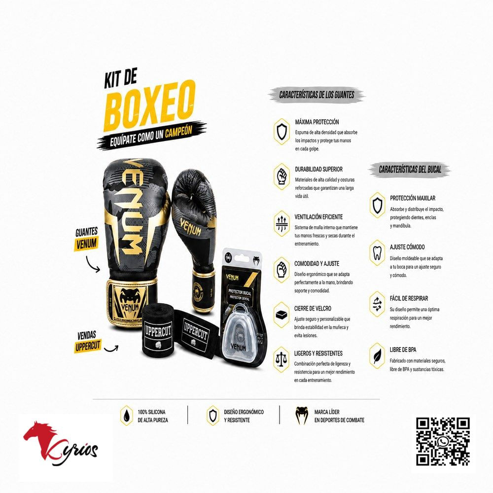 GUANTES DE BOX VENUM DORADO CON NEGRO 14 OZ MAS BUCAL VENUM