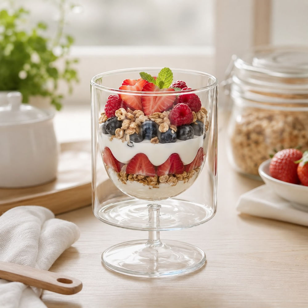 2 Copas Doble Fondo de Vidrio Borosilicato 200 ml para Helados y Postres