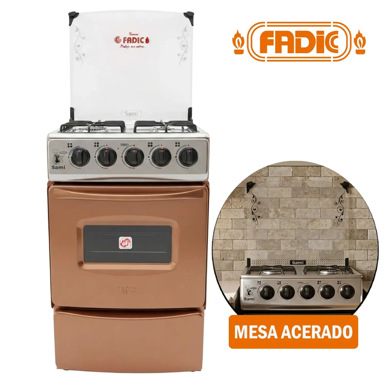 Cocina con Tapa de Vidrio y horno FADIC Sami 4H Cobre