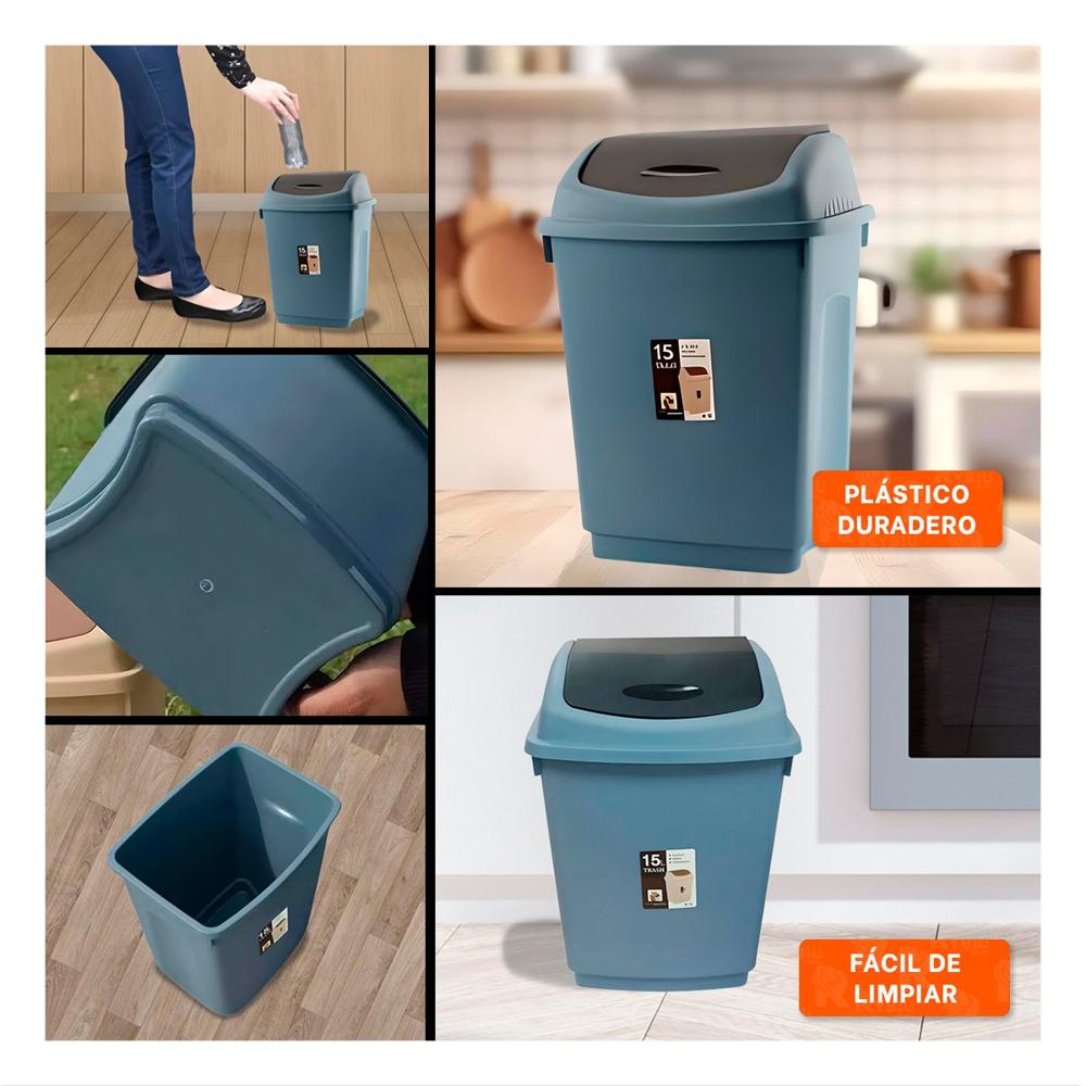Recipiente de Basura con Tapa Vaiven Color Azul y Capacidad 15L