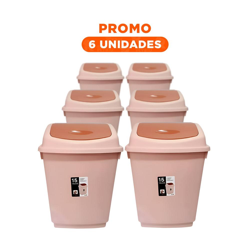 Pack6 Contenedor de Basura con Sistema Vaiven Marron 15L
