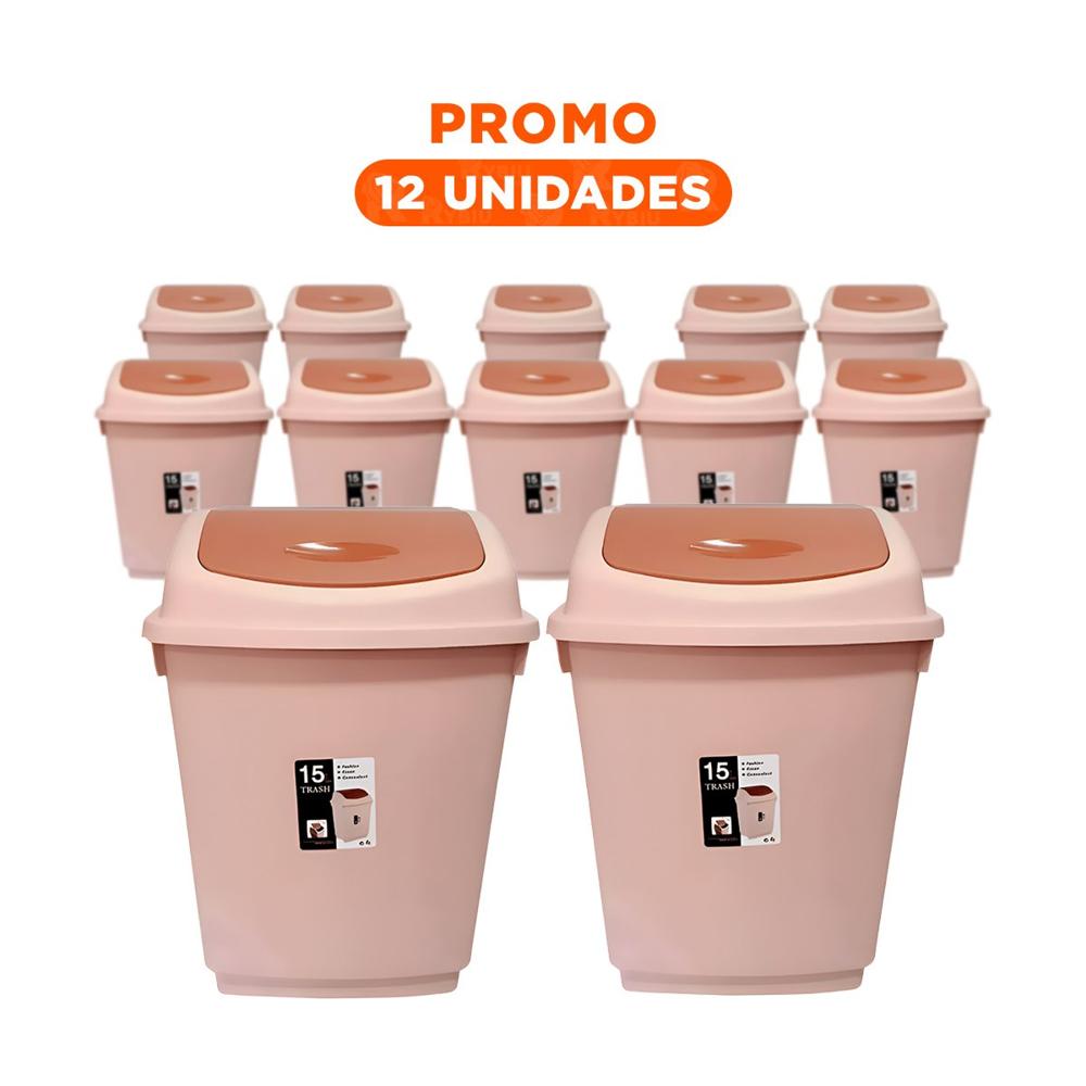 Pack12 Deposito de Basura Vaiven Color Marron para Uso Diario 15L Y Regalo Sticker