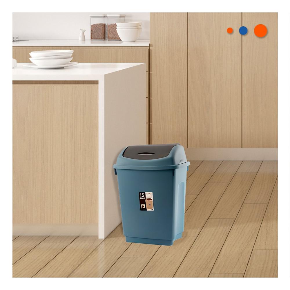 Recipiente de Basura Color Azul con Apertura Vaiven 15L Y notas