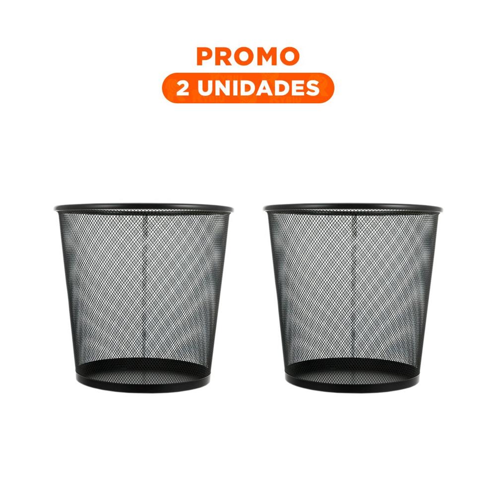 Pack2 Cesto de basura negro metalica redondo para cocina sala y oficina