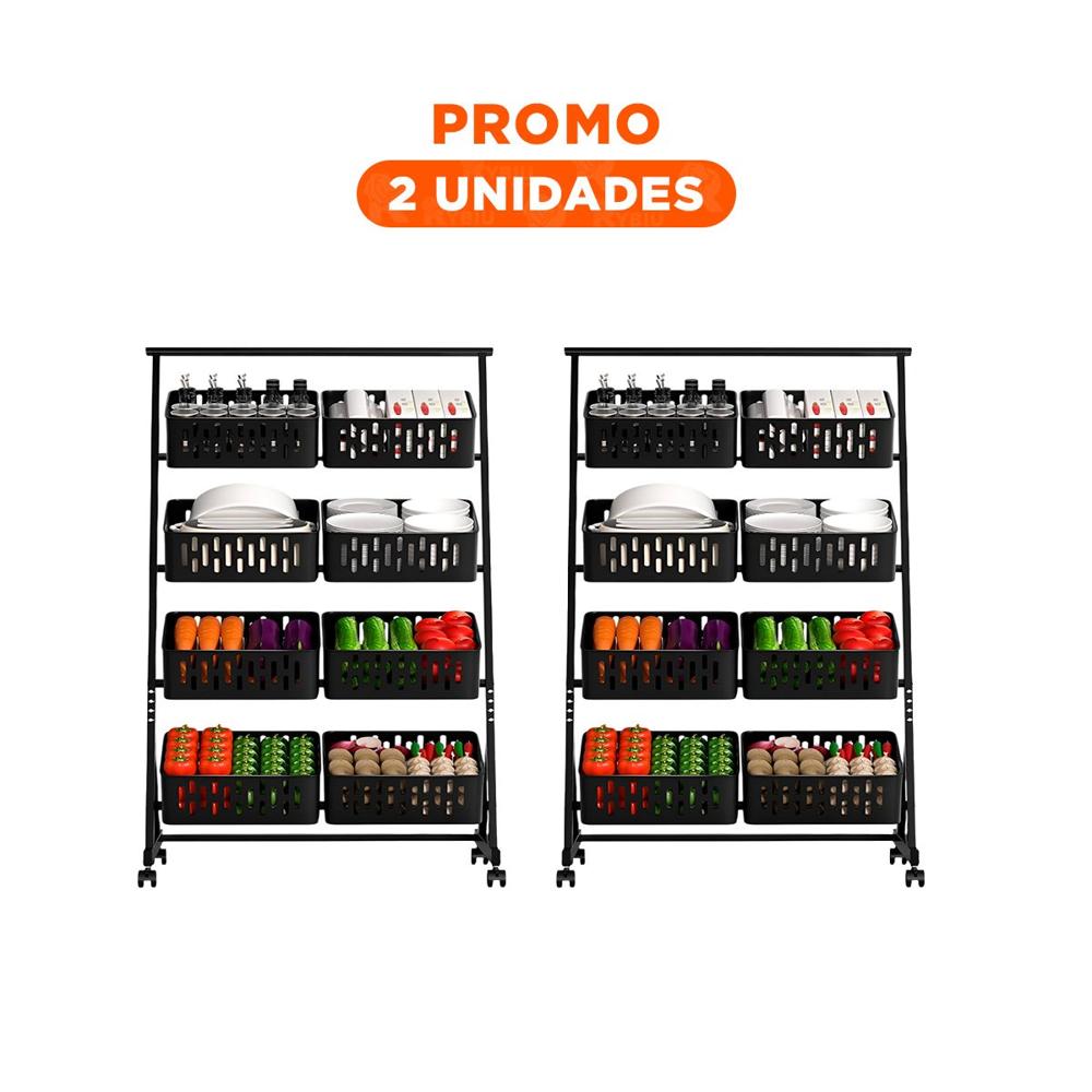 Pack2 Centro Organizador con 4 Niveles y 8 Bandejas para Hogar Moderno Negro