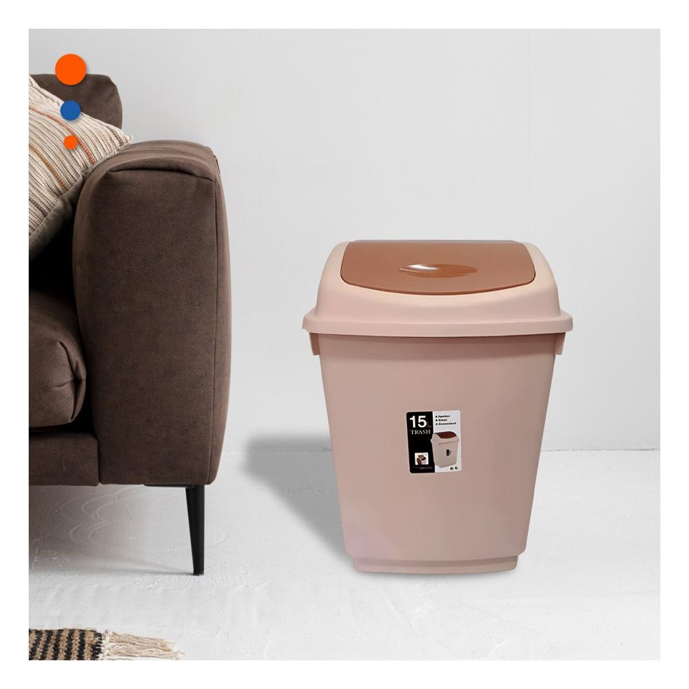 Recipiente de Basura Color Marron con Apertura Vaiven 15L Y notas