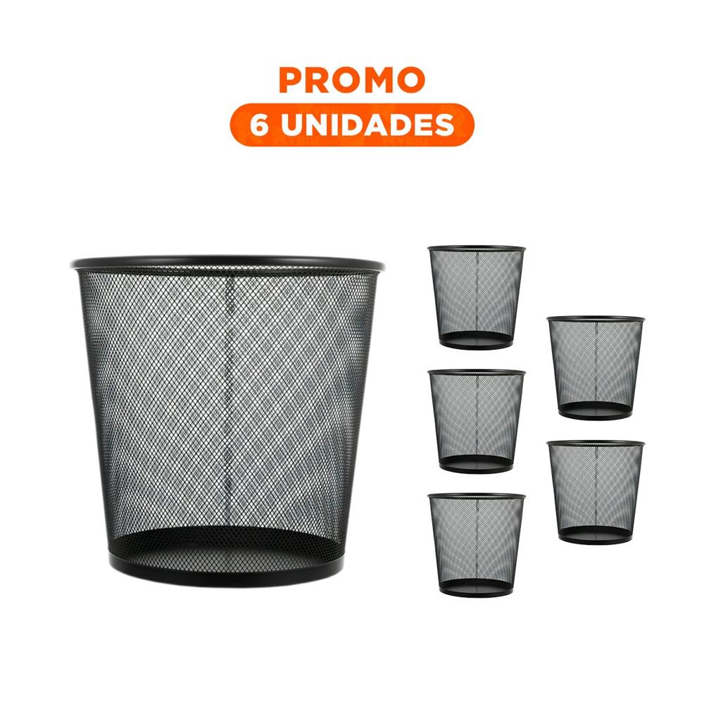 Pack6 Bote de basura negro metalico redonda para cocina dormitorio y hogar