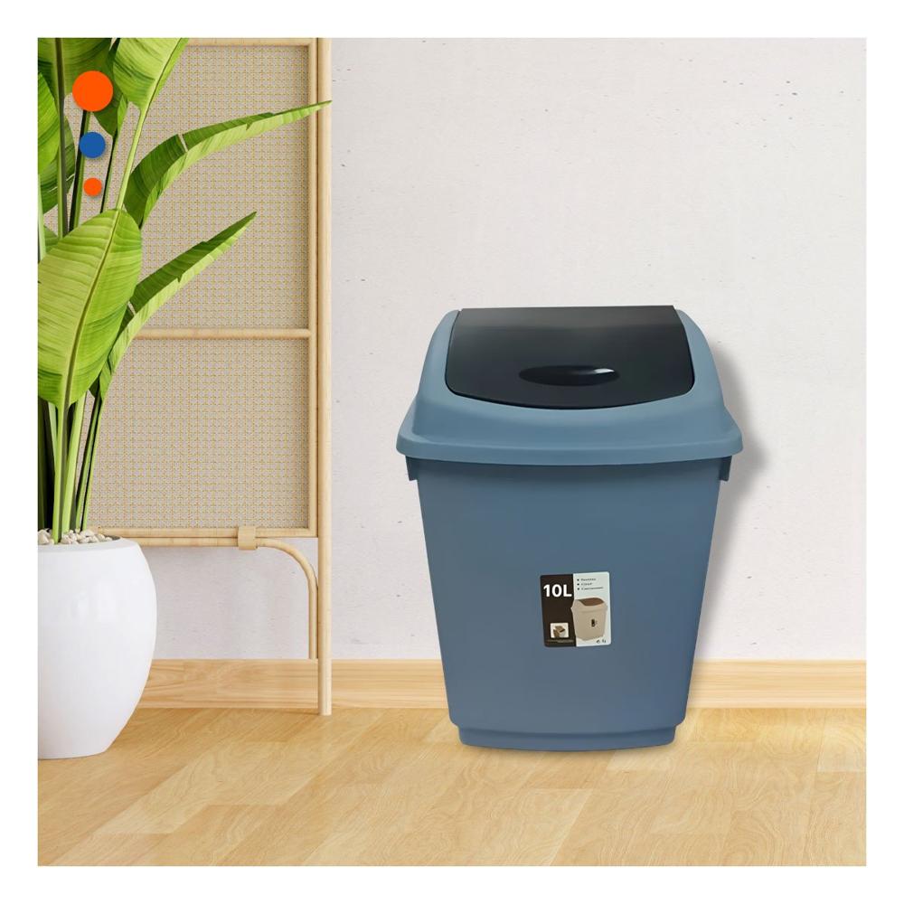 Recipiente de Basura Color Azul con Apertura Vaiven 10L Y notas