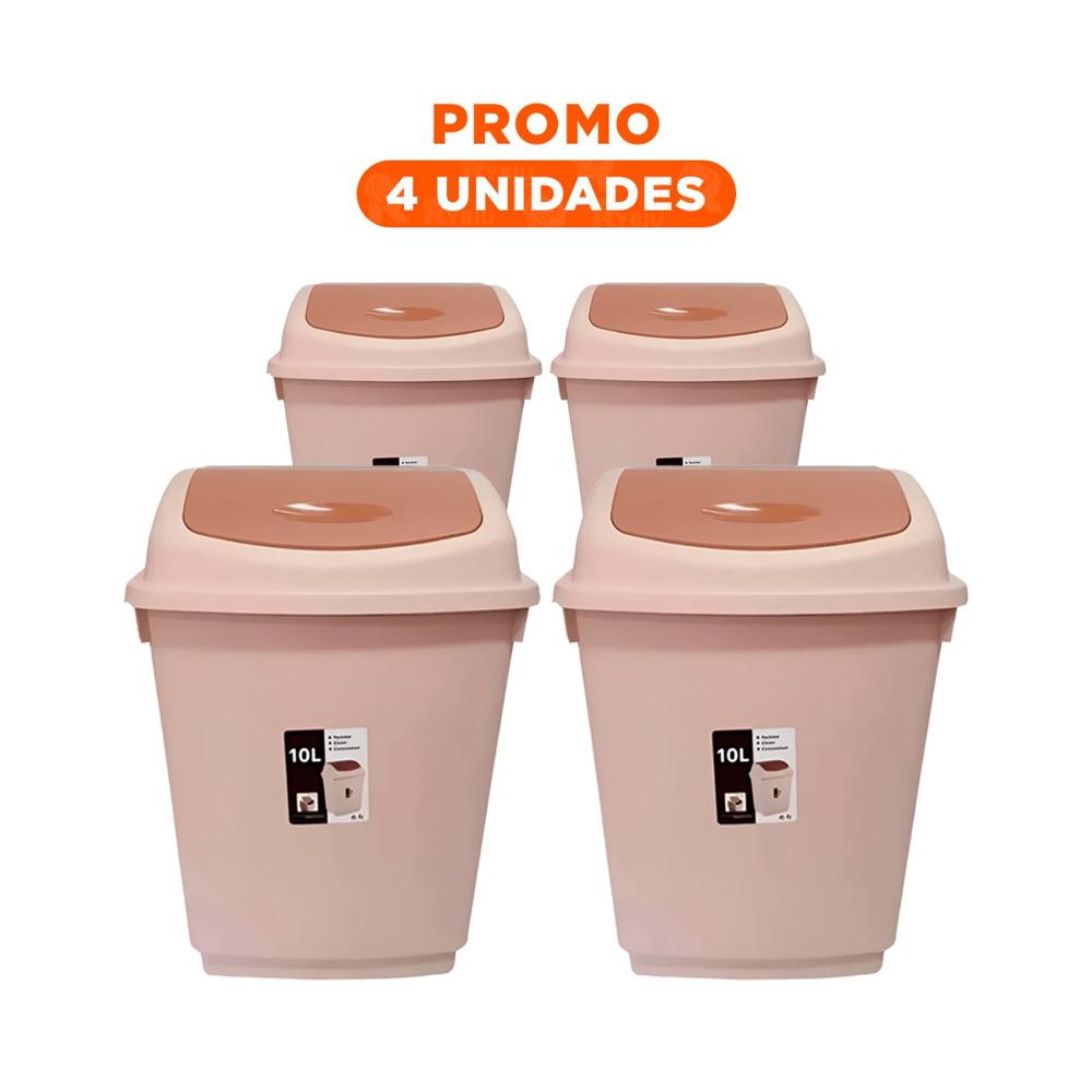 Pack4 Contenedor Vaiven para Basura con Tapa Marron y Uso Diario 10L Y Regalo Sticker