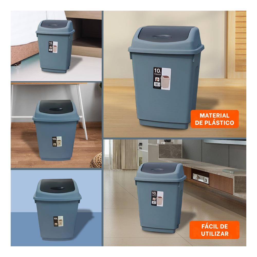 Recipiente de Basura con Tapa Vaiven Color Azul y Capacidad 10L