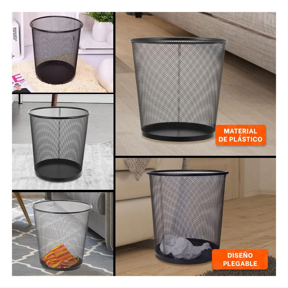 Cesto de basura negro metalica circular para sala dormitorio y cocina