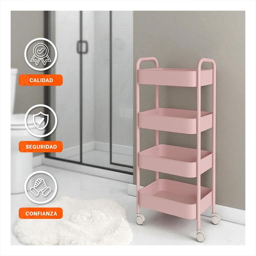 Modulo rodante de 4 niveles con ruedas y asas para hogar metal rosado Y Ligas Regalo