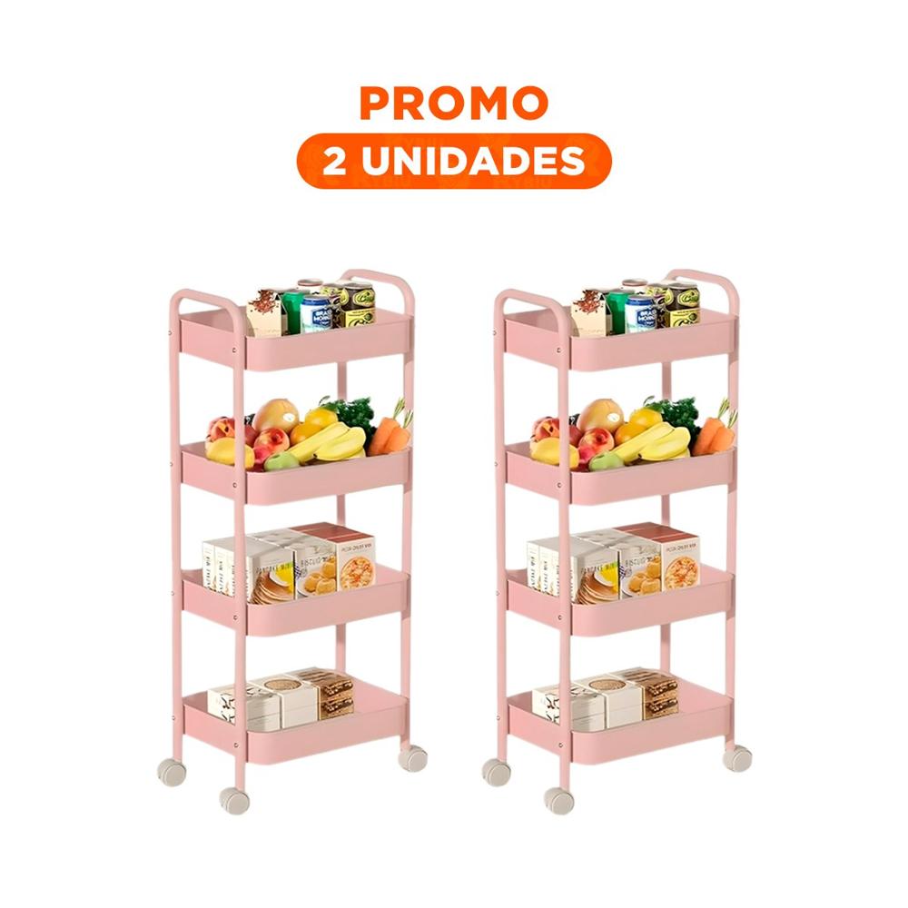 Pack2 Base movil de 4 niveles con ruedas y asas para hogar metal rosado