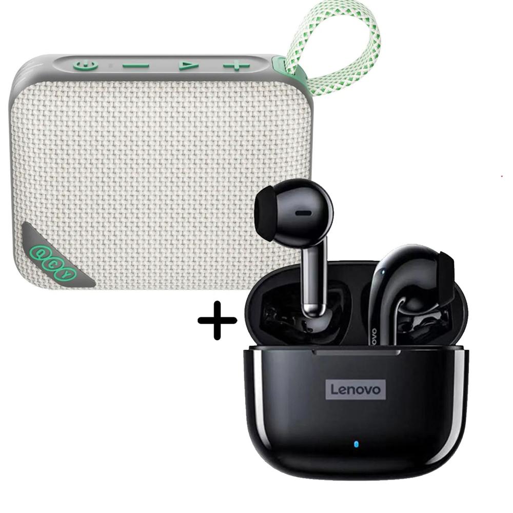 Combo Parlante QCY SP2 Marrón 5W  Audífonos Lenovo LP40 Pro Negro