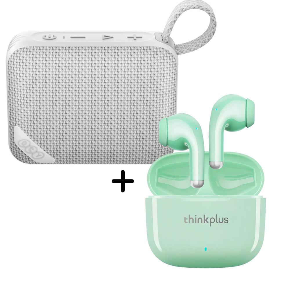 Combo Parlante QCY SP2 Gris 5W - Audífonos Lenovo LP40 Pro Verde
