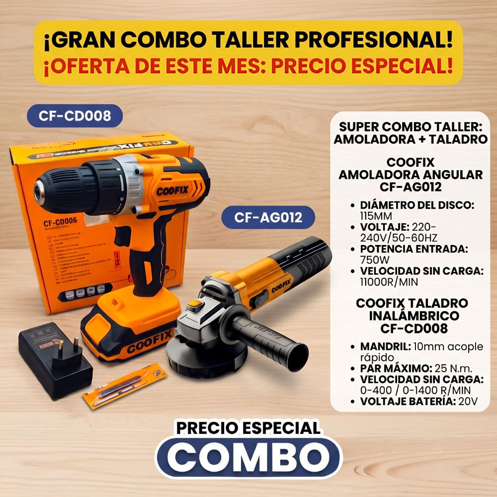 Combo taladro percutor y amoladora esmeril